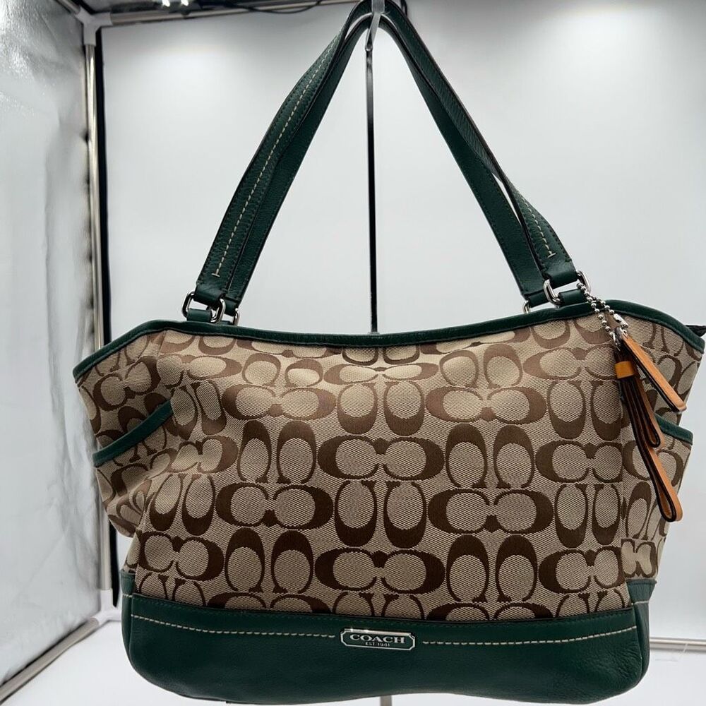 Coach Park Signature Carrie Tote Bag - Large Green with All original tags